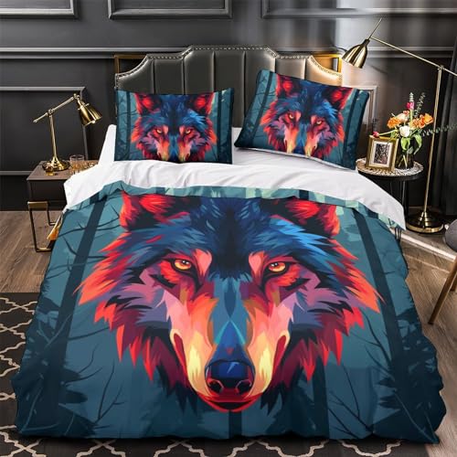Housse de couette loup 3D imprimée parure de lit 3 pièces microfibre avec zip - 4