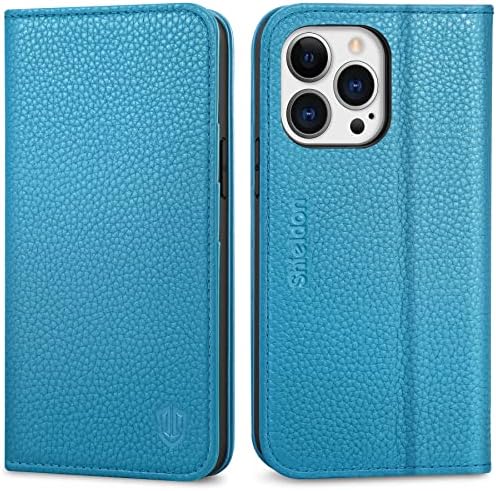 SHIELDON Flip Case for iPhone 13 Pro, Genuine Leather Wallet Case [Card Slots][RFID Blocking][Kickstand]TPU Shockproof Magnetic Protective Folio Cover Compatible with iPhone 13 Pro 6.1" 5G 2021, Black
