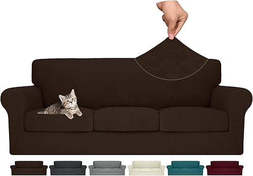 MAXIJIN Fundas de sofá de 4 piezas para sofá de 3 cojines, fundas elásticas para sofás con 3 cojines, protector grueso de muebles de 3 asientos para