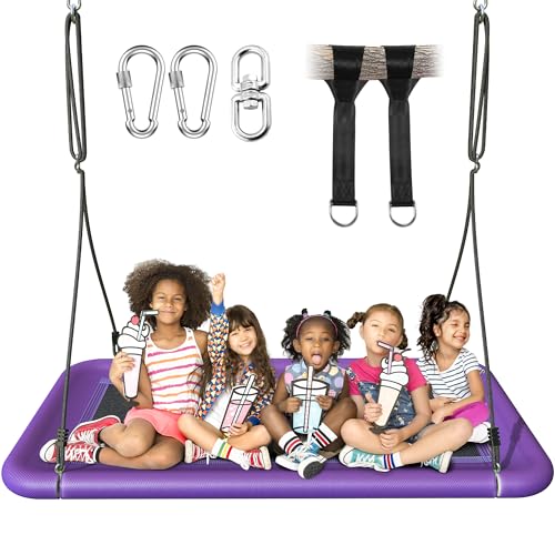 Everyfun Tree Swing for Kids and Adults, 60" Waterproof Rectangle Platform Swing, 700lbs Heavy Duty with Adjustable Straps, Purple