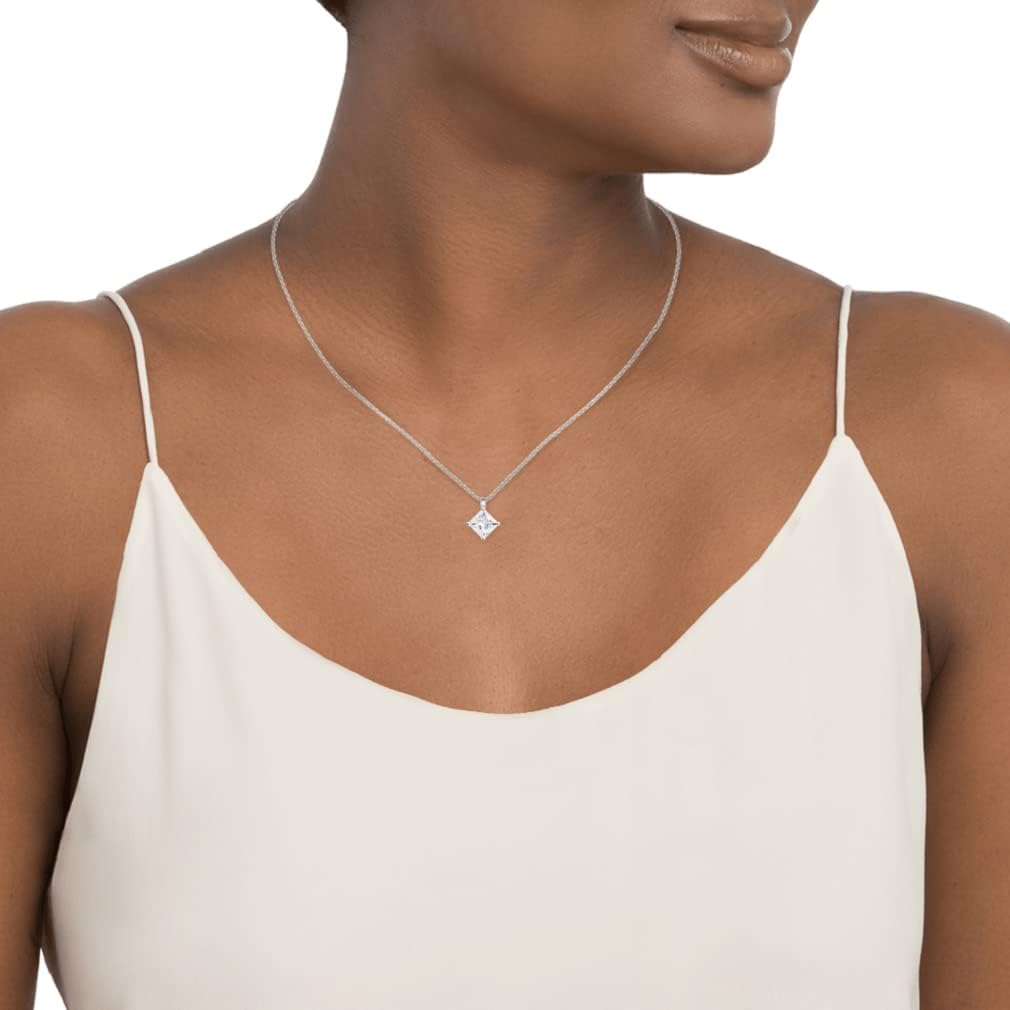 ERAA Jewel 1 CT Princess Colorless Moissanite Engagement Pendant, Wedding Bridal Pendant, Eternity Sterling Silver Solid Diamond Solitaire -Prong Anniversary Promises Gift for Her