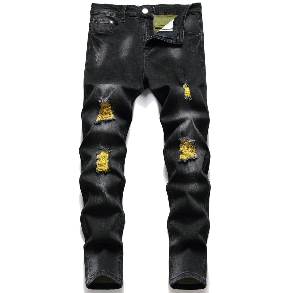 Jeans Ripped Craft Micro Stretch Design Regular Fitted Mens Explosion Casual Pants