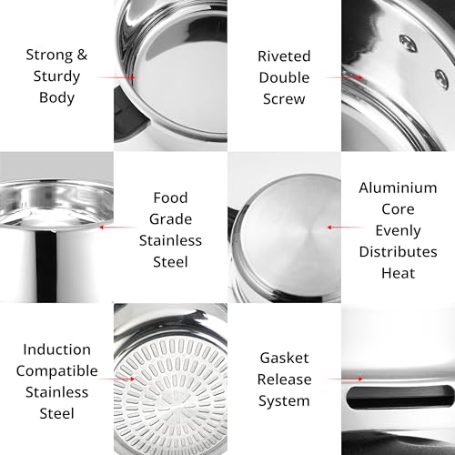 Image of 2 Litres Pressure Cooker | Outer Lid | Stainless Steel | Induction & Gas Stove Compatible | ISI Certified | 5 Years Manufacturer's Warranty
