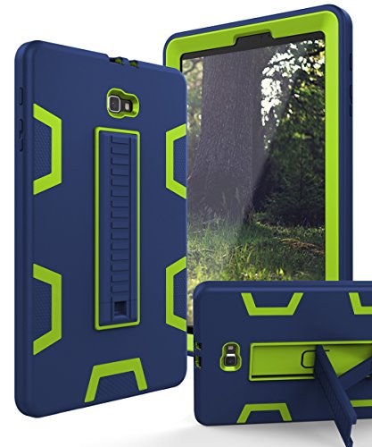 TIANLI for Samsung Galaxy Tab A 10.1 Case Hard Kickstand Unique Veins Three Layer Heavy Duty High Impact Absorption Anti Scratch Fingerprint Resistant,Navy Blue Lemon Yellow