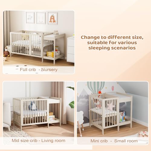 image for JOYMOR 8 in 1 Convertible Crib with Changer, Include 2” Mattress, Co