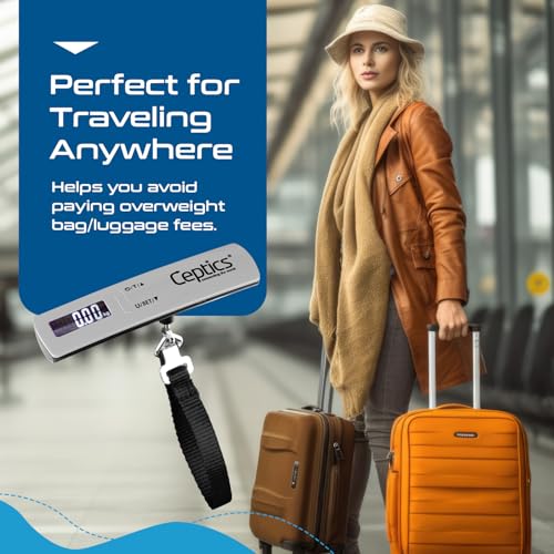Image of Ceptics Weight Machine for Luggage - Luggage Weighing Scale with Capacity up to 50 Kg - Weighing Machine for Luggage with LCD Display - Luggage Scale for Bags, Home, Shop - Silver
