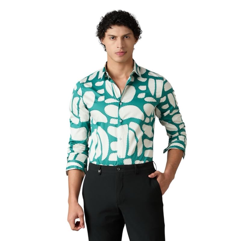 Image of Men's Printed Regular Fit Full Sleeves Cotton Formal Shirt