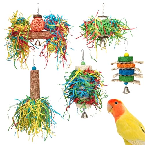 Juguetes de cacatúa: Coloridos Juguetes para piensos y desgarros para pájaros, Juguete masticable para estimular la estimulación Mental y Promover el Movimiento con función de golosinas para