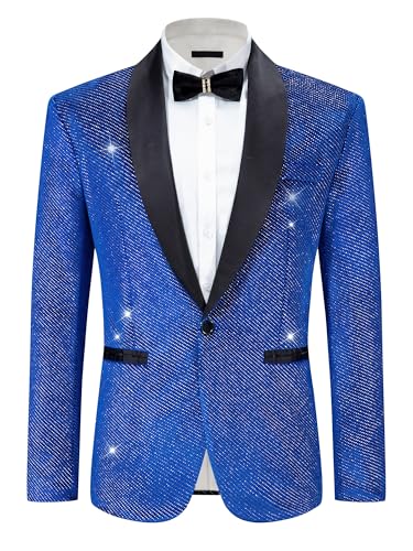 Lars Amadeus Sparkly Blazers for Men's Wedding Shawl Lapel Party Metallic Glitter Suit Jackets