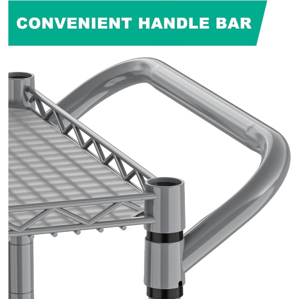 Carrito de cocina con ruedas, estantes de metal ajustables, carrito de almacenamiento rodante con asa para una fácil organización y movilidad