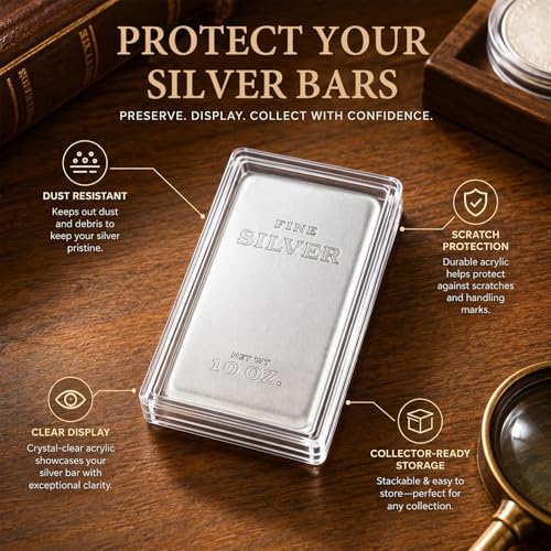 Image of Geiserailie 5 Pcs 10 oz Silver Bar Holder Case, Clear Acrylic Silver and Gold Bar Holder Capsule Storage Container Box for 10 Ounce
