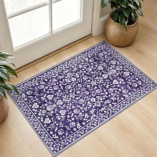 SILOLOOM Vintage Washable Entryway Rug 2x3 Small Area Rug Non Slip Door Mat