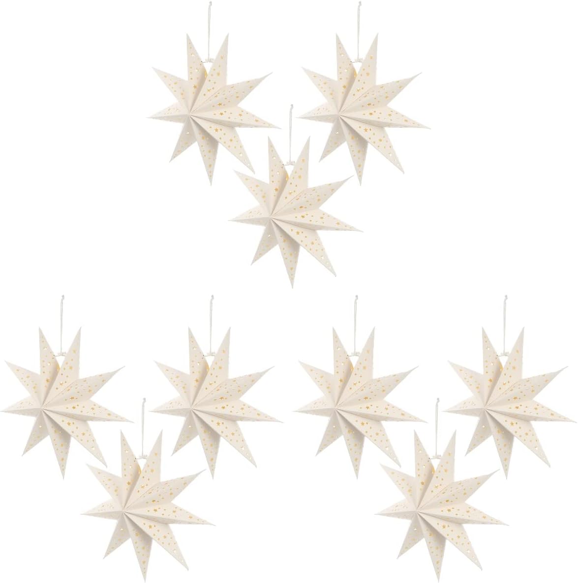 9 pcs Paper Star Lantern, Christmas Star Hanging Lampshades Foldable Fairy Light Cover Party Decorations