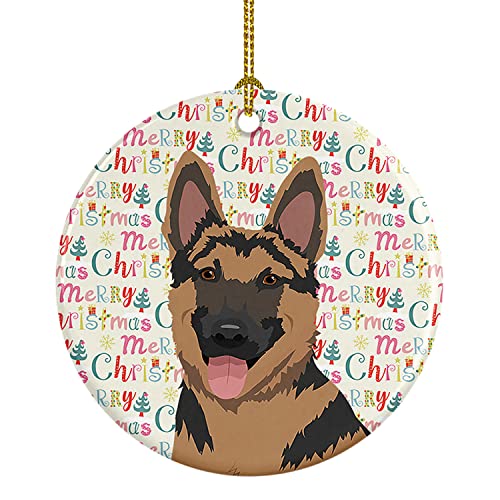 Caroline's Treasures German Shepherd Red and Black Christmas Ceramic Ornament Christmas Tree Hanging Decorations for Home Christmas Holiday, Party, Gift, 3 in, Multicolor