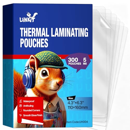 Uinkit 300Pack Thermal Laminating Pouches Card Size 4.3x6.3Inches 5mil Thickness Laminating Sheets for Extra Protection Sealed 4x6 inches Photo Clear Glossy,Lamination Sheets Paper for Laminator