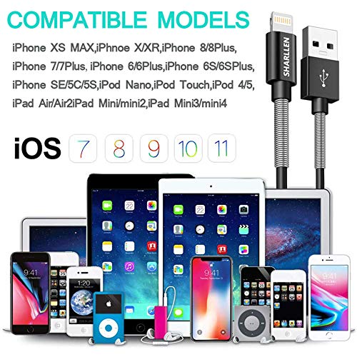 Sharllen Iphone Cable Durable Lightning Charger Cable Spring Iphone Cord Fast Iphone Data Cable 5Pack 6Ft Usb Lightning Charging Cable Compatible Iphone Xs/Max/Xr/X/8/8P/7/7P/6S/Ipad/Ipod/Ios thumb #6