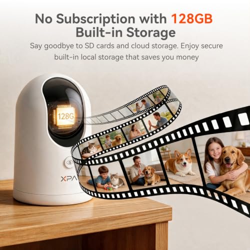 Image of 4K UHD Indoor Camera, 128G Built-in Storage No Subscription,Pet Camera Indoor with Phone App,Work as Baby Monitor /Cat /Dog Camera,360Pan&Tilt,Two-Way Talk,Privacy Mode,AI Tracking /Detection