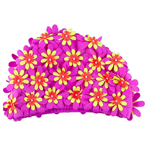 Touca de natação Vosarea – Touca de natação feminina adulto floral com design de flor em 3D com péro