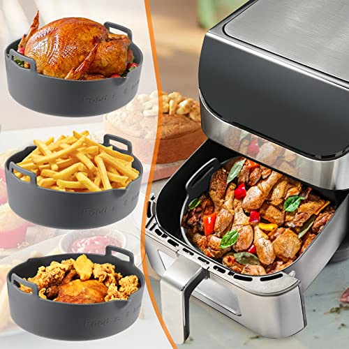 Sunseeke Air Fryer Silicone Pot, 8.5” Silicone Air Fryer Basket, Round Air Fryer Reusable Liners, Replacement Parchment Paper For Baking, Fits 5-7Qt Or Bigger Air Fryers, Food Safe, Odorless (Gray) #TOP6