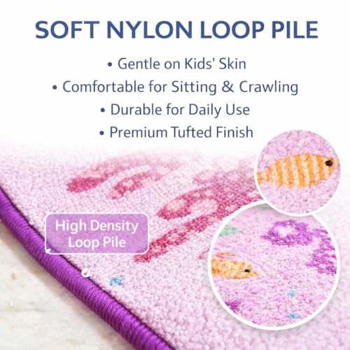 Image of Matz&More Kids Play Area Rug | 100x150 cm | Magical Mermaid Purple World Design | Soft Nylon Loop Pile Carpet with Anti-Slip Backing | Children's Play, Bed & Classroom Floorings