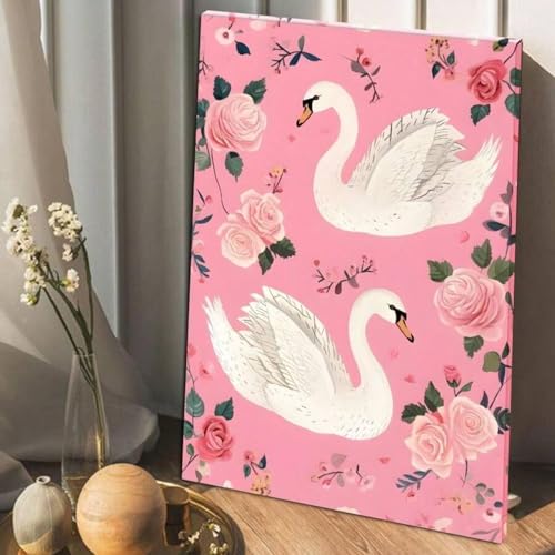 Affiche cygne féminin sur toile rose esthétique encadrée de qualité