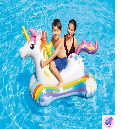 Image of Ride-On Air Inflatable Swimming Pool Float| Children Safety Rider Tube Float for Water Fun |Floater Raft Lounger Pool Mattress for Kids & Adults with Handles (Age 3+) (Magical Unicorn)