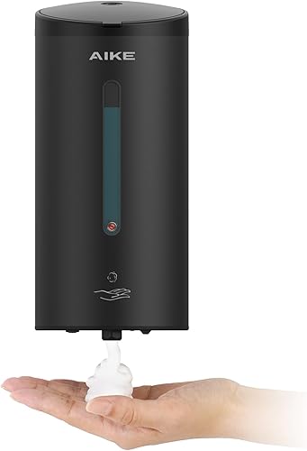 AIKE Dispensador automático de jabón de espuma para montaje en pared, 25 oz, acero inoxidable de gran capacidad, modelo AK1205FA (negro mate)
