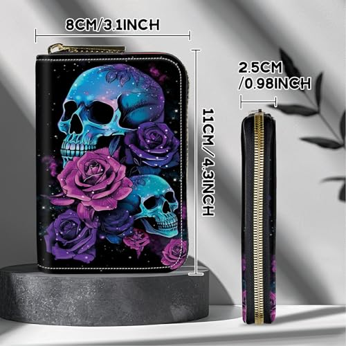 Image of Cute Credit Card Holder with Zipper, Neon Sugar Skull RFID-Blocking Card Case Small Wallet for Women Men, Multi-slot Card Organizer Case Travel Accordion Wallet
