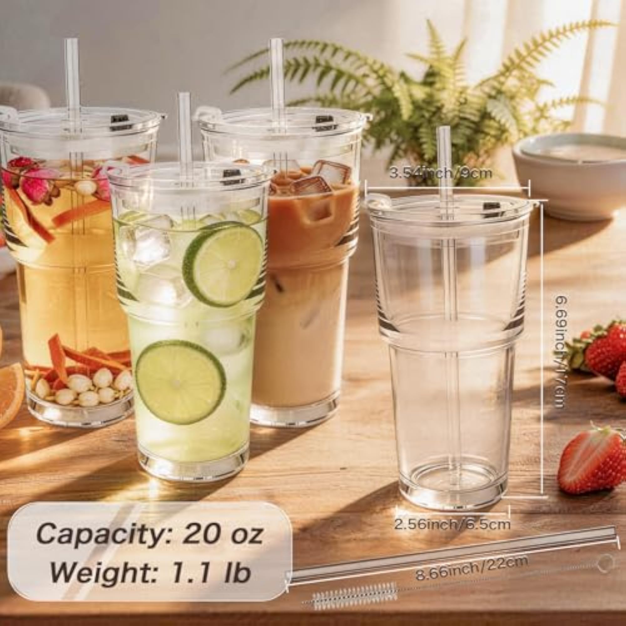 Clear Iced Coffee Cups with Lids - 4 Pack, 20oz