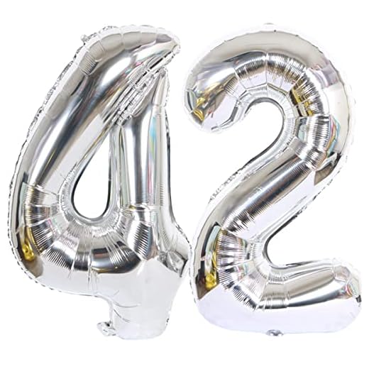 2 globos de 100 cm, 2 unidades, número 42, plateados, cumpleaños XXL, 100 cm, globos con número 42, globos de helio 42, globos para decoración de cumpleaños