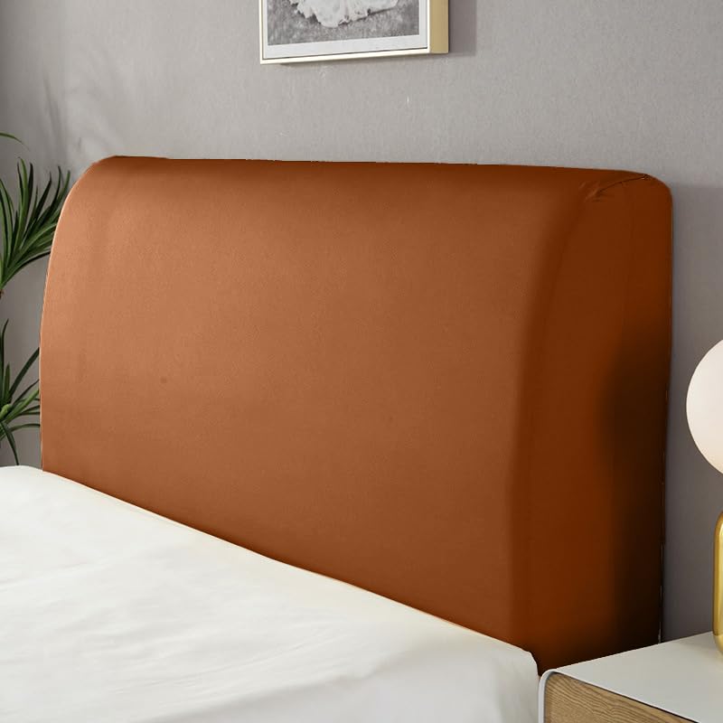 Image of Solid Color Bed Headboard slipcover Dustproof, Elastic Streatchable Headboard Protection Cover for Bedroom Decoration (King (190cm-210cm), Brown)