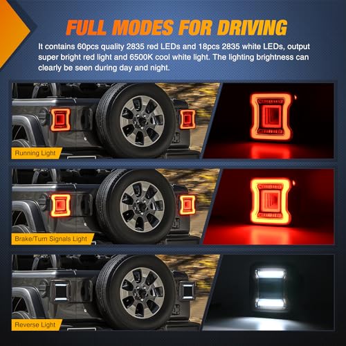 Image of Nilight JL Tail Light LED Smoked Lens White Lights Back Up Reverse Red Running Brake Stop Turn Signals DOT APPROVED Taillight Compatible With 2018-2026 Jeep Wrangler