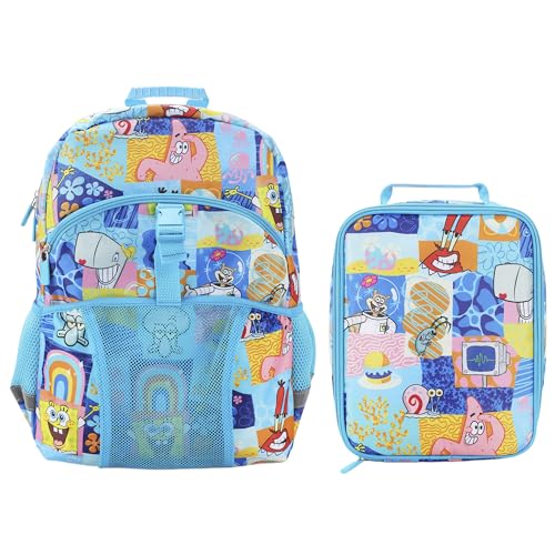Bioworld Conjunto de mochila e lancheira de 40,6 cm para escola e viagens, Bob Esponja Azul