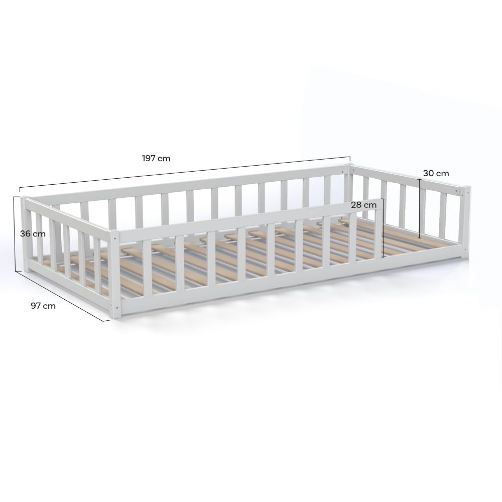 Cama Nino 90x190 Weber Industries z Somier y Barrera Blanco