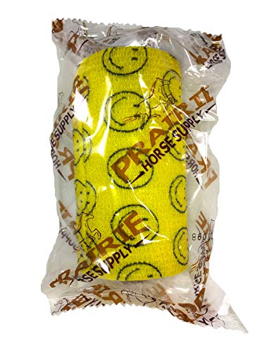Image of Vet Wrap Wrap Tape (Yellow with Smiles) (2 Pack) (4 Inch x 15 feet) Self Adhesive Adherent Adhering Cohesive Flex Self Stick Bandage Grip Roll Dog Cat Pet Horse