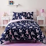 Kaleido Space Full Size Comforter Set for Girls-4 Pieces Cat Patterns Full Bedding Set with 1 Comforter, 1 Decor Pillow &2 Pillow Shams