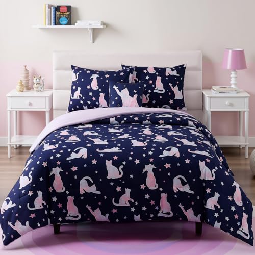 Kaleido Space Full Size Comforter Set for Girls-4 Pieces Cat Patterns Full…