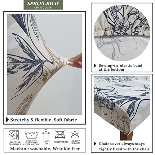 Springrico Chair Covers For Dining Room Set Of 4, Stretch Dining Chair Cover, Washable Spandex Kitchen Parsons Chair Slipcovers, Removable Seat Protector For Home Or Party (4 Pack, Floral Beige) #TOP4