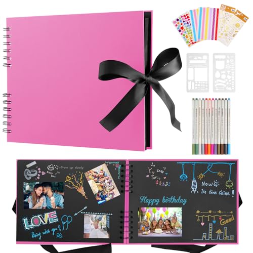 DazSpirit Photo Album Scrapbook, 80 Page DIY Memory Book with 12 Metallic Pens & 8 Photo Stickers, Holds 420 Photos