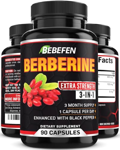 BEBEFEN Berberine Capsules with Black Pepper Extract - 90 Capsules - 3 Month Supply