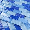 Lovdeco Glass Mosaic Tiles for Kitchen Backsplash, Swimming Pool Tiles, Bathroom Shower, Small Subway Glass Tile, Mixed Blue, 12 x12 Inches, 5 Sheets