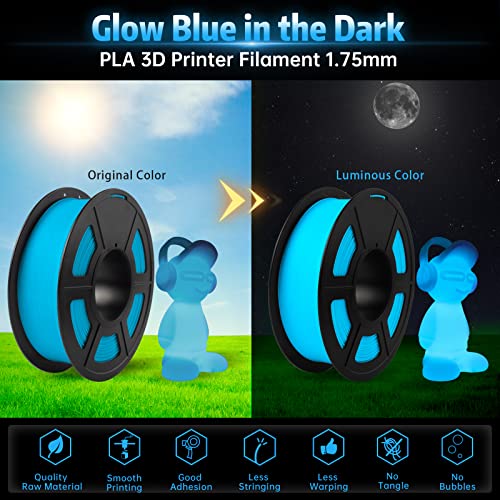 Image of SUNLU Glow in The Dark PLA Filament, Neatly Wound Luminous PLA 3D Printer Filament 1.75mm Dimensional Accuracy + /- 0.02mm, Fit Most FDM 3D Printers, 1kg Spool (2.2lbs), (Blue PLA, Glow Blue)