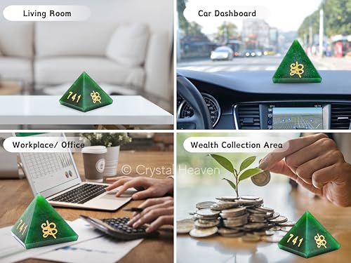 Image of Certified Green Aventurine Pyramid with Zibu Coin Money Magnet Symbols