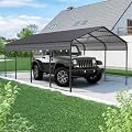 12 ×20 Metal Carport with Galvanized Steel Roof, Heavy Duty Outdoor Garage Shed Alternative, Car Canopy Storage Pavilion, Dark Grey