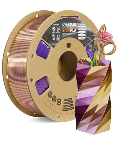 OVERTURE Silk PLA 1.75mm Dual Color Filament, Clog-Free Shiny 3D Printer Filament, 1kg Spool(2.2lbs), Dimensional Accuracy +/- 0.02 mm, Fit Most FDM Printer (Silk Purple-Gold)