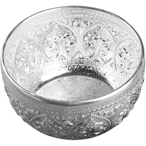 Happyyami Thai Silver Tin Bowl 8cm Hand-Carved Traditional Water Bowl 3mm Thickness Spa Essential Oil Container Decorative Serving