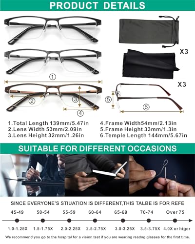 Image of 3 Pack Blue Light Blocking Reading Glasses Men Readers 1.0-4.0