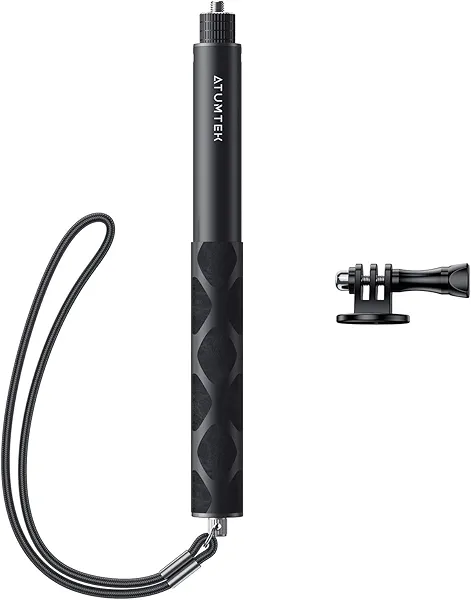 ATUMTEK 45" Invisible Selfie Stick, 1/4" Extended Monopod Pole, Solid and Compact Design for Insta360, for GoPro, DJI, Action Camera (Buckle Mount for GoPro and Wrist Strap Included)