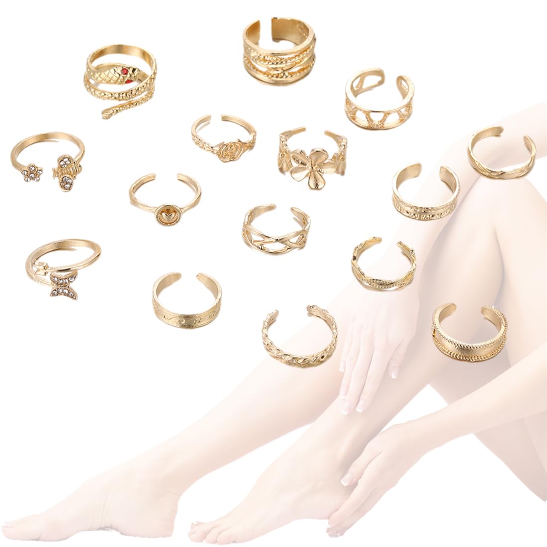 15 Bagues De Pied En Acier Inoxydable Argent - Adjustables, Style Daisy Et Zircon