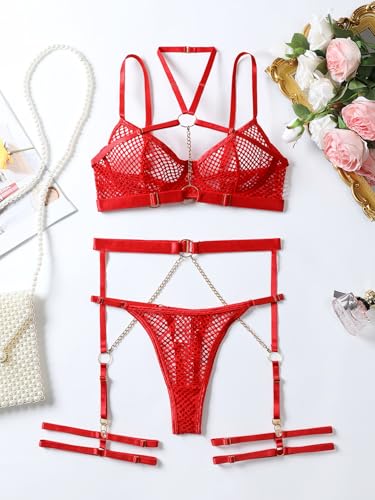 Image of Lilosy Sexy Pu Leather Strappy Underwire Garter Belt Lingerie Set